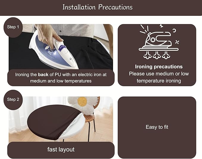 Round Fitted PU Tablecloth with High Elastic Edge 63 Inch Dia Waterproof Oil Proof Table Cloth Anti-Scald Stain-Resistant Wipeable Table Cover for Indoor Outdoor Picnic (Coffee,63" Dia)