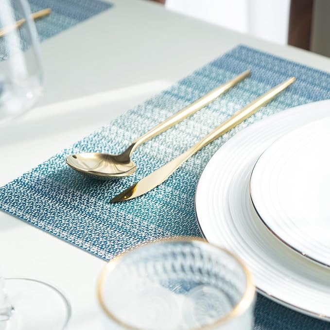 Placemats Set of 6 Vinyl/Plastic Woven Place Mats for Kitchen Table Indoor/Outdoor Washable Placemat Wipeable Dining Table Mats (Ocean Geode,6)