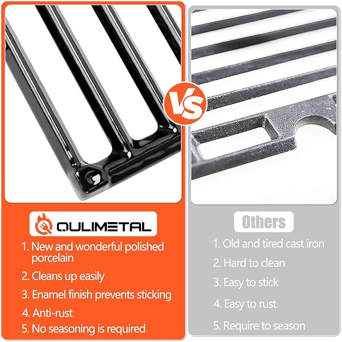 QuliMetal 66089 66097 18.7" Grill Grates for Weber Genesis 2 E-410/E-415/E-435, Grill Parts for Genesis II/LX E-440 Series Gas, Upgraded Cast Iron Grill Grates Replacements for Weber Genesis GS4