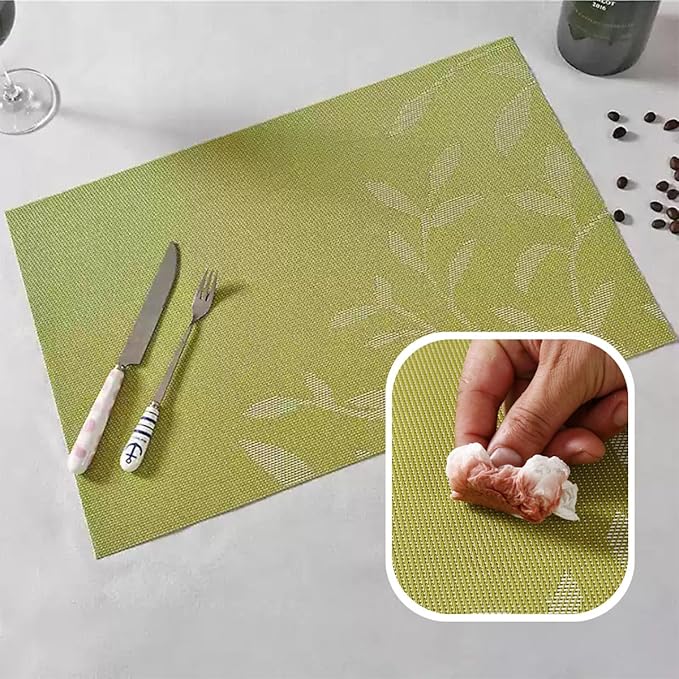 Leaf Placemats Set of 6, Non-Slip Heat-Resistant 18" x 12" Vinyl Washable Placemats for Kitchen Indoor Outdoor Party Birthdays Weddings Decoration (Purple)