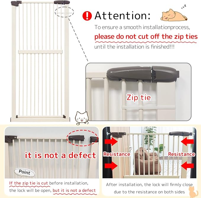Lumizone Extra Tall Cat Gate 61.02" High Pressure Mounted Extra Wide 55.12"-59.24" (17Sizes) 1.37" Gap No Drilling Auto-Close Tall Pet Gate for Dogs (Cream, 55.12"-59.24" W)