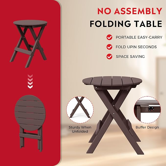 Costaelm Paradise 3-Piece Outdoor HDPE Folding Patio Bistro Table and Chairs, Dark Brown