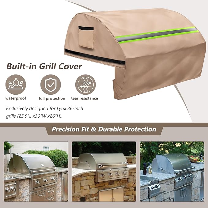 Built in Grill Cover for Bull 30-Inch grill heads - Heavy Duty 600D with Reflective Strips and Plush Lining,Protects the built in grill while enhancing its visual appeal, 25.5"L x32.5"W x22.5"H,Khaki