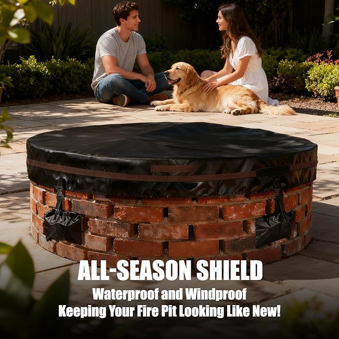 Outdoor Round Fire Pit Cover 74.8x9.5" Waterproof Tear-Resistant 600D Oxford PU Coated for 70–74" Built-In or In-Ground Stone Fire Pits, Heavy Duty All-Season Protection for Outdoor Fireplaces