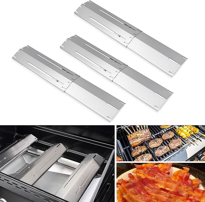 Universal replacement heavy duty adjustable heat plate shield,Burner cover,Flavorizer bar,heat Tent,Flamer tamer for gas grill models,Extends from 11.75"up to 21"L (304 Stainless Steel, 5 Pack)