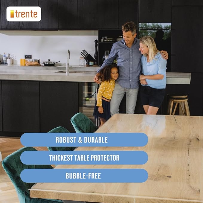 Clear Table Cover Protector, 42x76 inch , German Quality with 2 Mm Thickness, Stain Resistant Dining Pad with Beveled Edges, Washable Tablecloth, Fitted Clear Desk Cover for Indoor & Outdoor Use