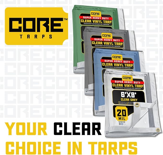 Core Tarps 20 Mil Extreme Heavy Duty Clear Tarp with Gromments - 14x20ft Super Clear Tarps Heavy Duty Waterproof Vinyl Tarpaulin, Transparent Tarp for Outdoor, Camping & Construction, Clear