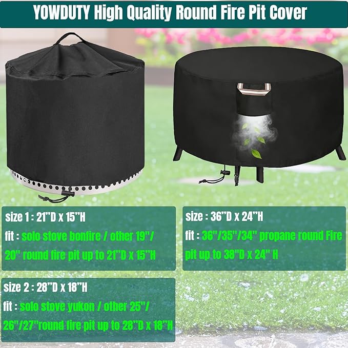 Round Propane Gas Fire Pit Cover 36 x 24 Inch, Waterproof Heavy Duty 600D Round Outdoor Fireplace Cover 36 inch, All-weather Protection For Patio Firepit / Fire Bowl 34/35/36 inch