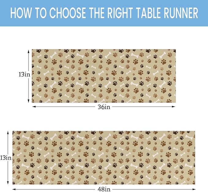 Pet Paws Table Runner Kitchen Dining Table Runner 13*90in Table Center Decor for Indoor Outdoor Home Holiday Party