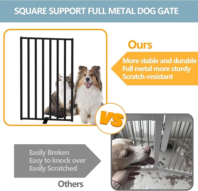 Full Metal Freestanding Dog Gates with Door, 32" Height Dog Fences for Indoor & Outdoor, Extra Wide Foldable Pet Gates for Stairs, Hallways, Doorways, Yard (8 Panels, 160" W × 32" H)