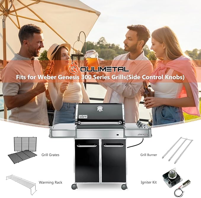 QuliMetal 24.5 Inch Flavorizer Bars for Weber Genesis 300 Series Grills with Side Controls Knobs, Genesis E310 E320 S310 S320 EP310 EP320 (2007-2010), Stainless Steel Heat Plates for Weber 7539 7540