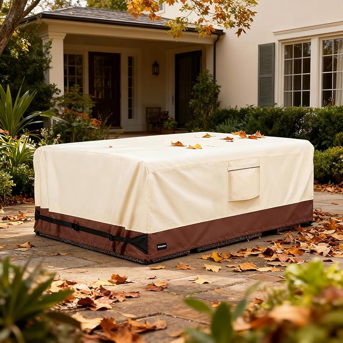 Rectangular Patio Furniture Covers,Upgraded 600D Heavy Duty Outdoor Furniture Covers Waterproof,Outdoor Sectional Dining Table and Chairs General Purpose Furniture Set Cover,126"L × 74"W × 28"H,Beige
