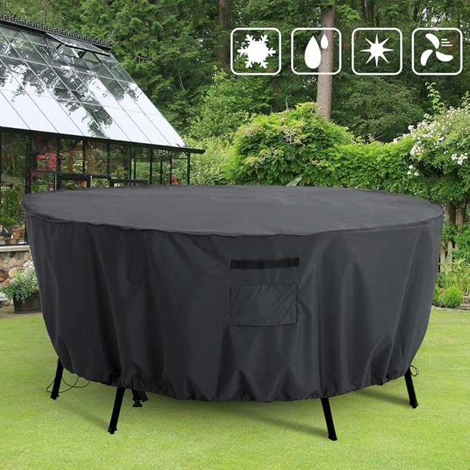 Tempera Round patio furniture covers,Outdoor Round Table Cover , Anti-Fading , Heavy Duty Tear Resistant Waterproof Patio Cover for Outdoor Furniture, 72"D x 27.8"H, Space Grey