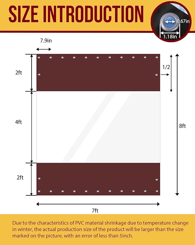 FoundGo 8'H x 7'W Vinyl Curtains for Patio 19oz, Outdoor Clear Vinyl Patio Enclosure,Heavy Duty Clear Tarp Waterproof Vinyl Tarps with Grommets for Pergola, Balcony,Porch,Gazebos,-4℉ Cold Resistant