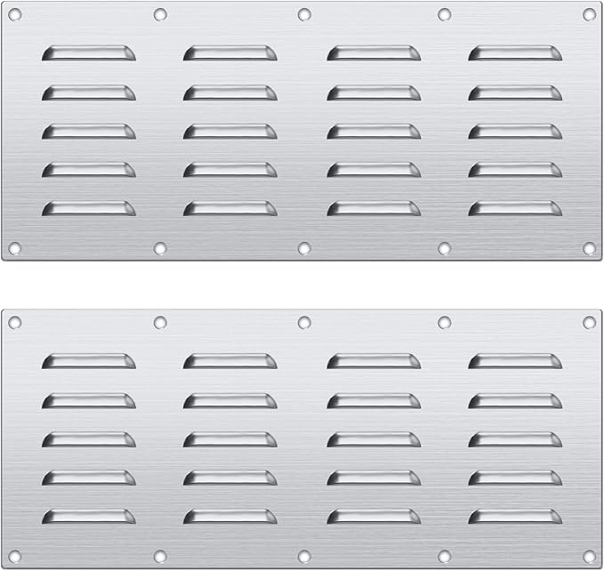 4 Pack Stainless Steel Venting Panel for BBQ Grill Accessory, 15x6.5 Inch (20-Slots), 304 Grade Metal Vent Cover for Masonry Fire Pits & Outdoor Kitchens, Weather Resistant, 15" by 6-1/2"
