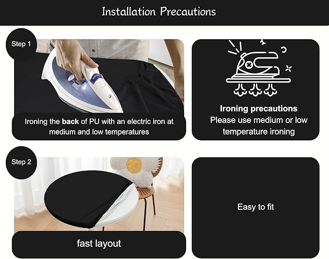 Round Fitted PU Tablecloth with High Elastic Edge 31 Inch Dia Waterproof Oil Proof Table Cloth Anti-Scald Stain-Resistant Wipeable Table Cover for Indoor Outdoor Picnic (Black,31" Dia)