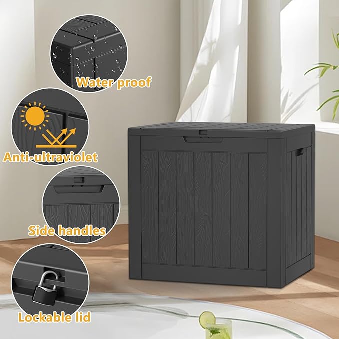 EasyUp 31Gallon Outdoor Deck Box Waterproof,Indoor and Outdoor Storage Box,Resin Storage Bin for Patio Furniture Cushions Garden Tools,UV Resistant(Black)