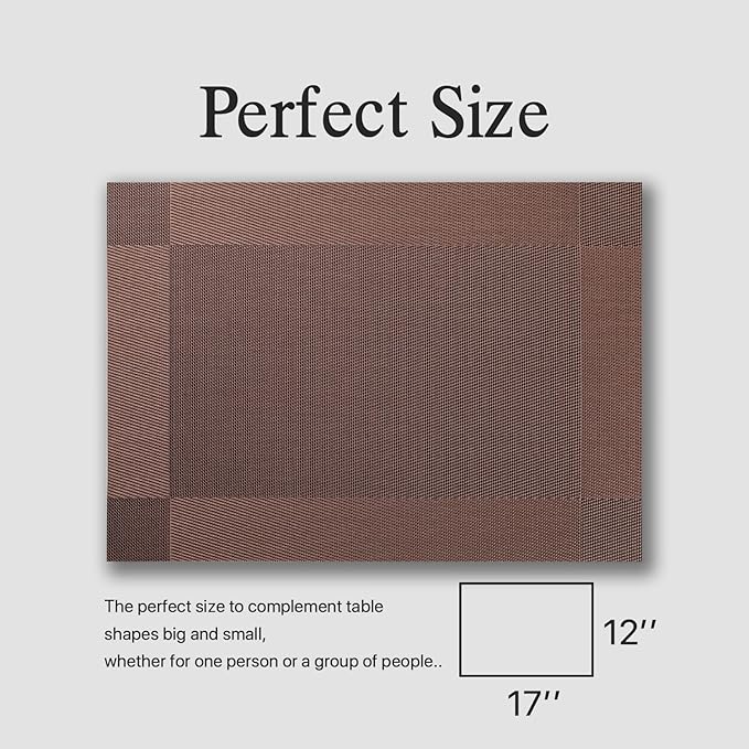 Placemats Set of 8 - Easy Clean Woven Vinyl Placemats for Dining Table, Indoor/Outdoor Place Mats, Washable PVC Table Mats(Brown Cube)