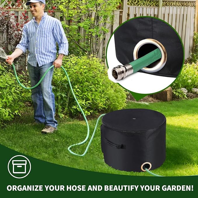Garden Water Hose Holder Storage Bag Pot,Water Hose Hider,Holds 150 ft Hose ,Bottom With Drain Holes,Patio and Indoor-Black