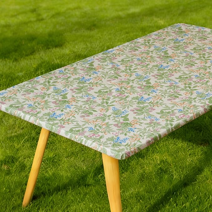 Rectangle Picnic Table Cloth, Elastic Waterproof Fitted Vinyl Tablecloths for 8 Foot Tables, Wipeable Flannel Backed Table Covers for Dining, Camping, Outdoor(Mulberry,36"x96")