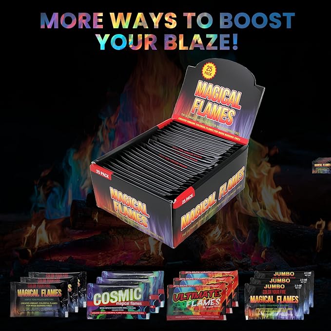 Magical Flames Fire Color Packets (25 Pack), Vibrant Multi-Color Fire for Fire Pits, Campfires, Bonfires & Fireplaces - Camping Essentials & Outdoor Party Accessories