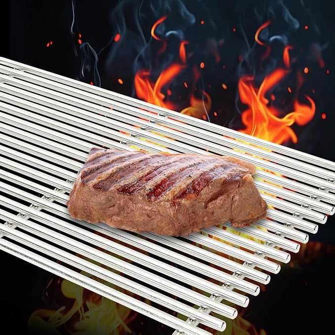 J&HYBBQ 19.5" Stainless Steel Grill Grates Replacement for Weber Genesis 300 Series Grills (2007-2016) - 17 Solid Rods, 9MM Thick, Non-Stick & Rust-Resistant Cooking Grates