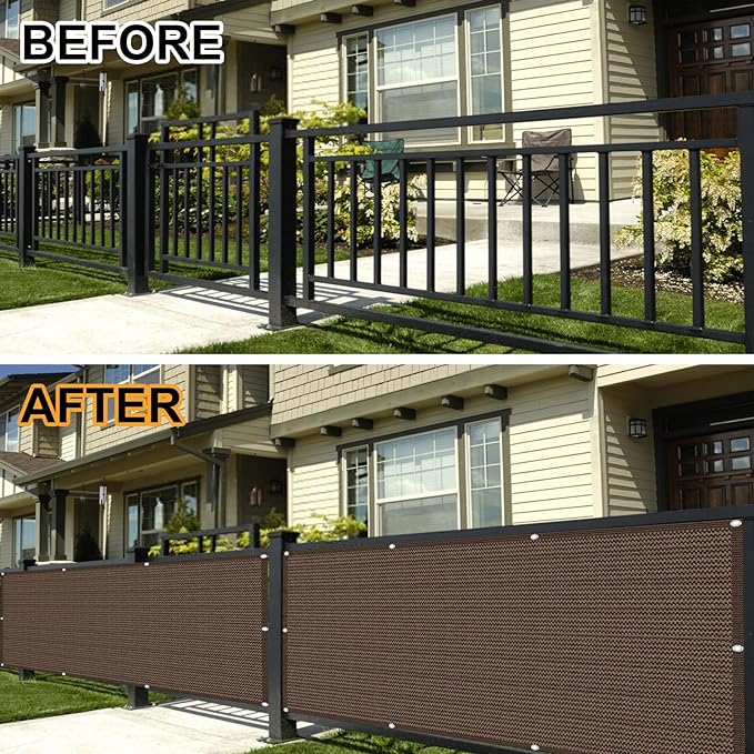 Eden's Decor Balcony Privacy Screen Brown 4'x 23' Cover Mesh Windscreen Weather-Resistant UV Protection for Backyard Deck, Patio, Balcony, Pool, Porch, Fence, Railing, Gardening