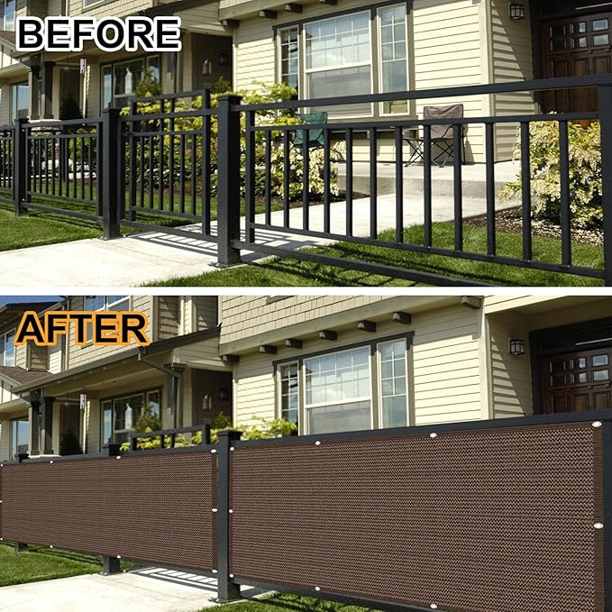 Eden's Decor Balcony Privacy Screen Brown 2'6"x 20' Cover Mesh Windscreen Weather-Resistant UV Protection for Backyard Deck, Patio, Balcony, Pool, Porch, Fence, Railing, Gardening