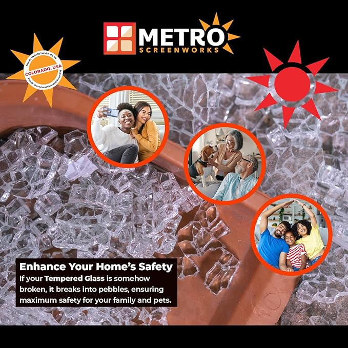 Metro Screenworks Framed Tempered Glass Panel for Porch & Patio Panels, Outdoor Enclosures, (32-3/4" x 34-1/2", Bronze) Enclose Your Porch with Tempered Glass Panels - Glass Panel Replacement