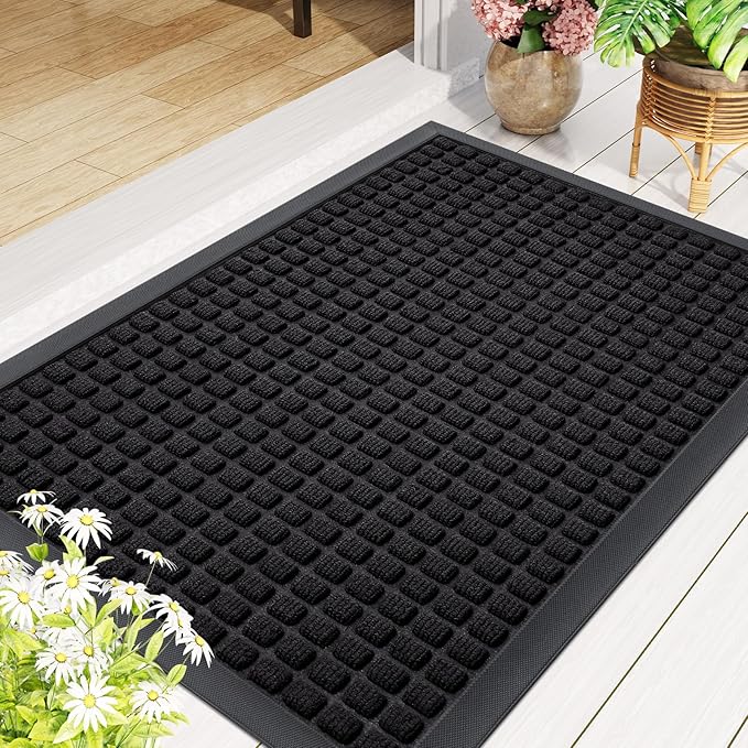 Smiry Front Door Mat Outside Entrance, Heavy Duty Natural Rubber Doormat, Non Slip, Trap Dirt and Moisture, Easy Clean, Low Profile Welcome Floor Mats for Indoor Outdoor Entry, 70x46.5 Inch, Black