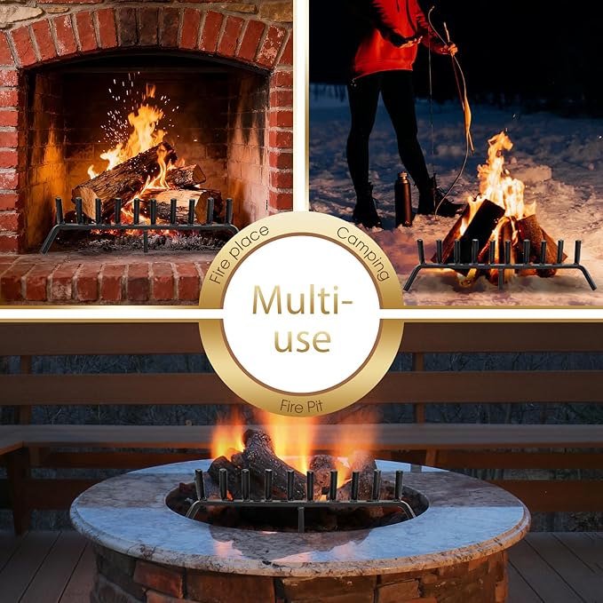 G GOOD GAIN Fireplace Grate with Ember Retainer, 32in Heavy Duty Steel Indoor, Chimney Hearth Wood Stove Burning Rack Holder,1/2 Bar Fire Place Asseccories for Outdoor, Fire Pits, Camping.