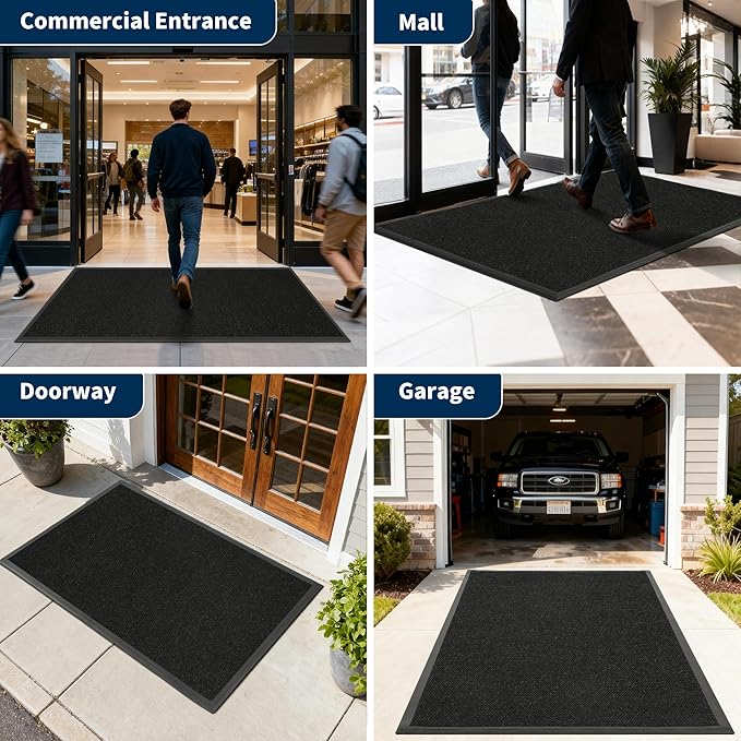 4' X 35' Commercial Outdoor Doormats Customized Sizes,Thick Heavy Duty Rubber Door Mat Indoor Outside, 0.35" Low Profile All-Weather Waterproof Matt for Garage Floor Patio Porch Entrance Entryway