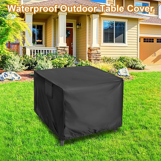 Outdoor Table Cover Square 60 inch Patio Table Cover Waterproof Patio Furniture Covers Rectangular for Outside Small Table and Chair Sets, Fire Pit, Coffee Table, Ottoman -60"L x 60"W x 28"H