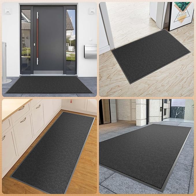 Large Front Door Mat, 48" x 72" Heavy Duty Outdoor Indoor Mats to Trap Dirt and Moisture, Non-Slip Waterproof Doormat Inside Entrance, Washable Welcome Mats for Home Entryway(Black)