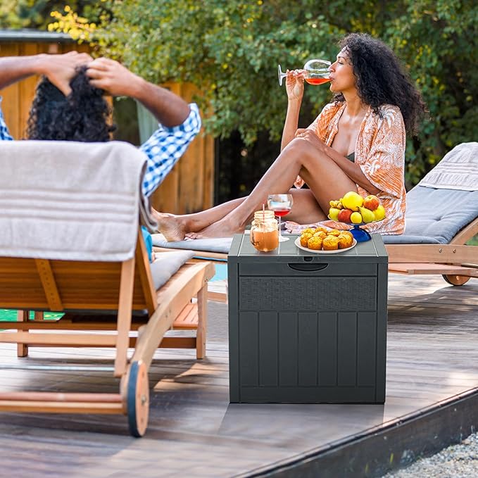 ZYJOYY 33 Gallon Resin Deck Box, Weatherproof Outdoor Storage Box for Patio, Garden, Pool, and Yard, Lockable Waterproof Bin for Tools, Cushions, and Accessories, Grey