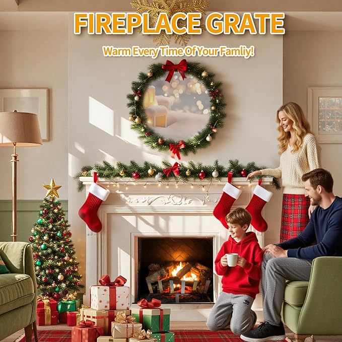 Fireplace Grate, 30 inch Solid Fireplace Log Holder, Heavy Duty Cast Iron Firewood Log Burning Rack Fire Grates for Inside Fireplace Accessories
