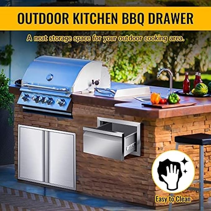 Flush Mount Stainless Steel Double Drawers with Recessed Handles for Outdoor Kitchens Or BBQ Island,-14W X 8.5H X 23D Inch