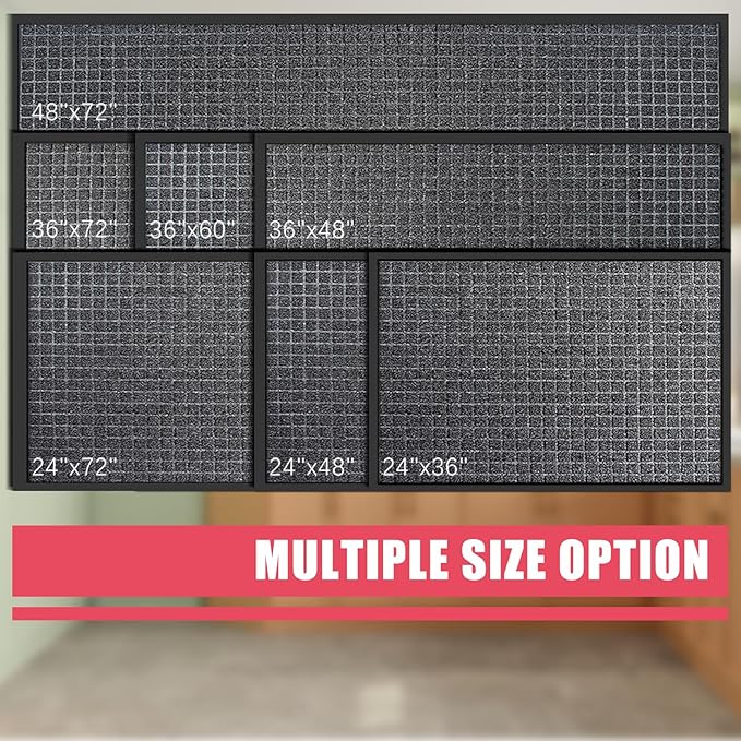 Kuyal Front Door Mat, 3'*6' Door Mat for Inside Outside Entrance,Waterproof Welcome Mats with Non-Slip Backing, Indoor Outdoor Entryway, Commercial Floor Mats, Durable & Easy to Clean, Dark Gray