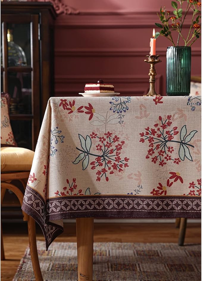 patdrea Designer French Linen Square Table Cloth,Vintage Red Floral Breathable Dacorative Tablecloth,Small Fall Table Cover for Kitchen Dining,Christmas,Holiday,Thanksgiving,67"x67"-Newmari