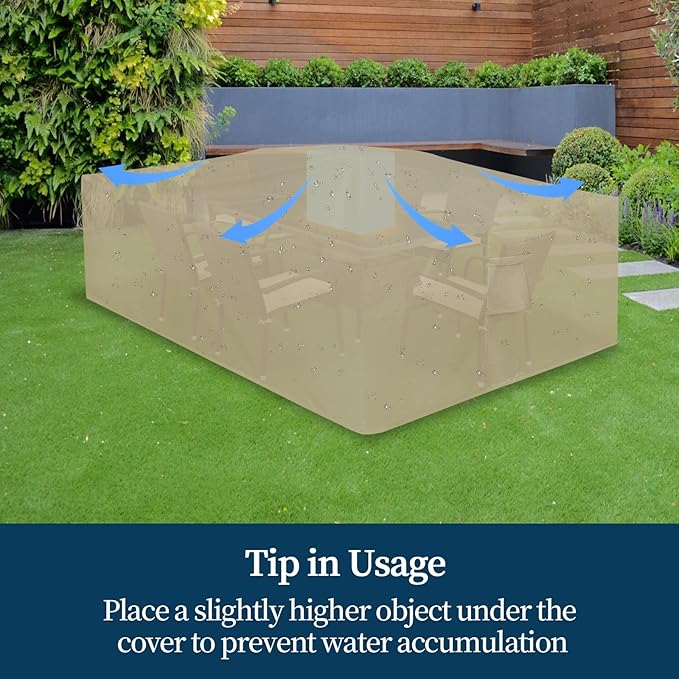 Easy-Going Rectangle Patio Furniture Cover Waterproof Outdoor Dining Table and Chair Cover Anti-UV Outside Sectional Sofa Set Covers (111"L x 74"W x 28"H, Camel)