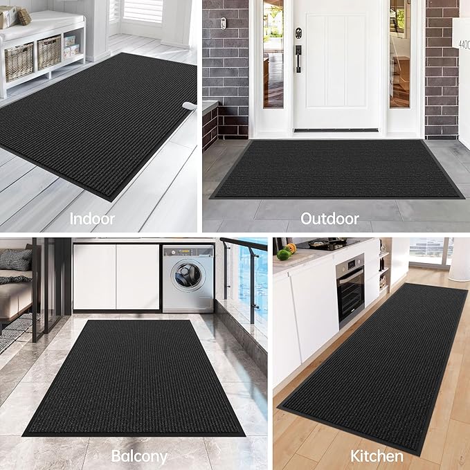 Front Door Mat, 6' x 3' Heavy Duty Indoor Outdoor Door Mat Entrance, Commercial Welcome Mats, Stain and Fade Resistant, Durable Rubber Backing, Low Profile Entry Mat for Patio, Black Stripe