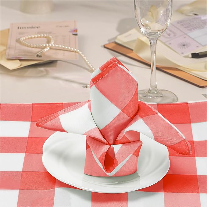 Buffalo Plaid Table Napkins Set of 100 Checkered Cloth Napkins 17x17 inch Washable Dinner Gingham Pattern Napkins Soft Napkins for Wedding Party Dining Banquet(Red and White)