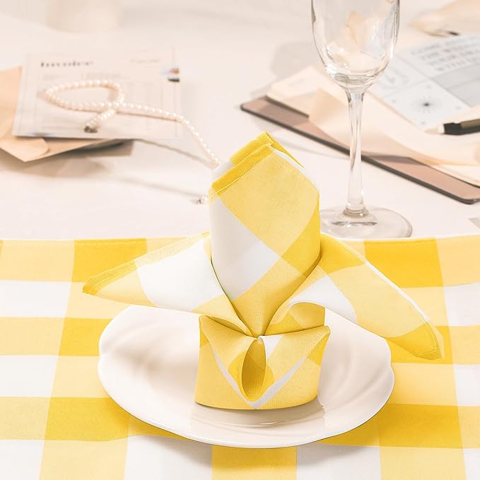 Buffalo Plaid Table Napkins Set of 25 Checkered Cloth Napkins 17x17 inch Washable Dinner Gingham Pattern Napkins Soft Napkins for Wedding Party Dining Banquet(Yellow and White)