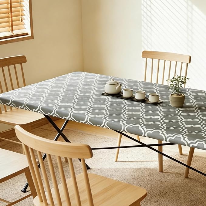 Rectangle Picnic Table Cloth, Elastic Waterproof Fitted Vinyl Tablecloths for 4 Foot Tables, Wipeable Flannel Backed Table Covers for Dining, Camping, Outdoor(Grey,24"x48")