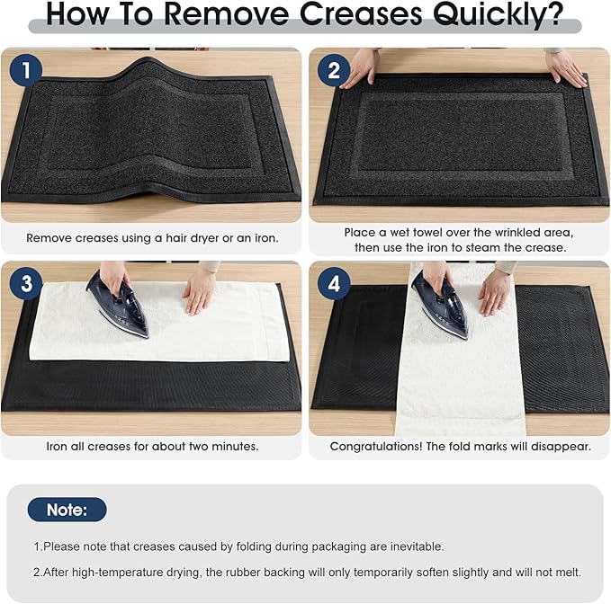 Front Door Mat Outside Entrance Indoor Doormat, 31" x 20" Outdoor Mats for Patio Waterproof, Outdoor Door Mats for Outside Entry, Indoor Rugs for Entryway, Sturdy Natural Rubber Entry Mat, Black