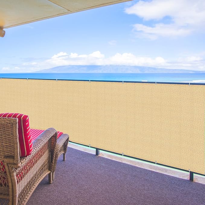 SUNNY GUARD 3'x10' Sand Yellow Balcony Deck Privacy Screen Fence, Apartments Railing Screen, Heavy Duty Wind Screen for Outdoor,Deck,Backyard,Patio Privacy(We Make Custom Sizes)