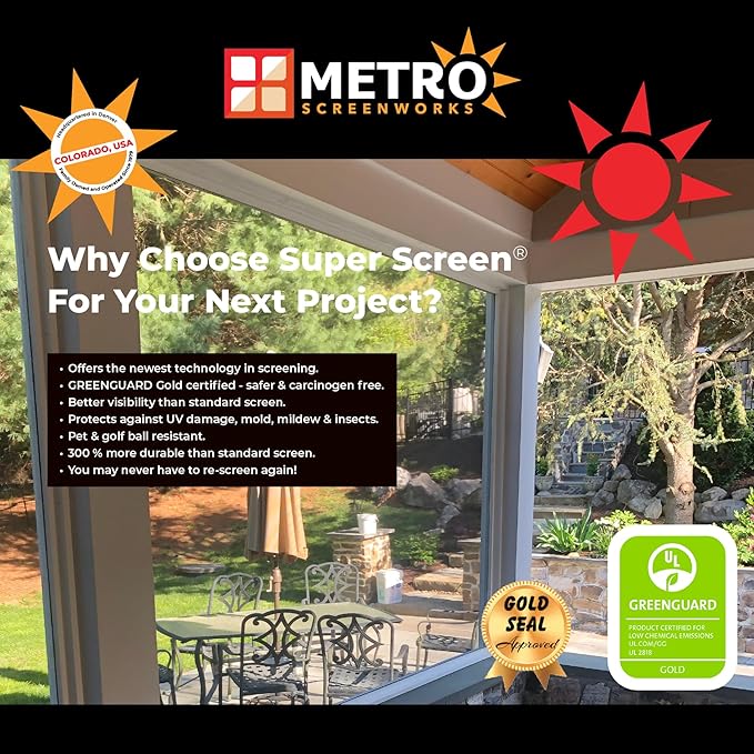 Pet & Weather Resistant Insect Screen - 17/14 Super Screen (96 in X 25 ft) - Mesh Screen for Patio Porch Pool Cage & Lanai - Replacement Screen Roll, Black - Dog & Cat Proof Screens for Windows