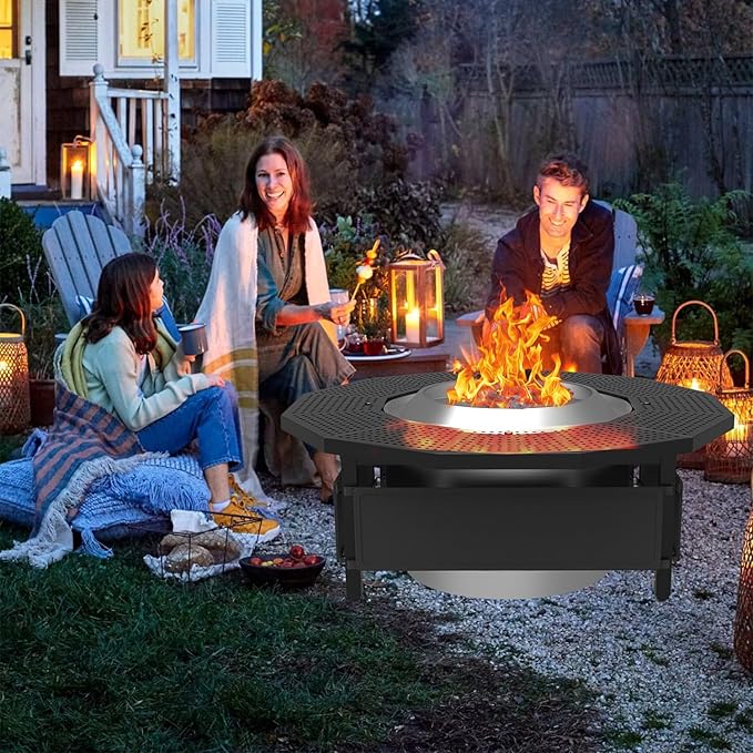 Fire Pit Surround Tabletop Use for Solo Stove Bonfire Ranger Yukon 2.0, with Coated Steel and UV-Resistant Outdoor Fabric, Adjustable Tabletop for Solo Stove Bonfire Accessories, Thick Metal