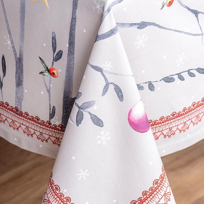 Maison d' Hermine Table Cloth Rectangle Table 100% Cotton 60 x 108 Inches Fall Tablecloth Reusable Everyday Use for Thanksgiving Christmas Decorations Dining Farmhouse Party (Fairy Christmas)