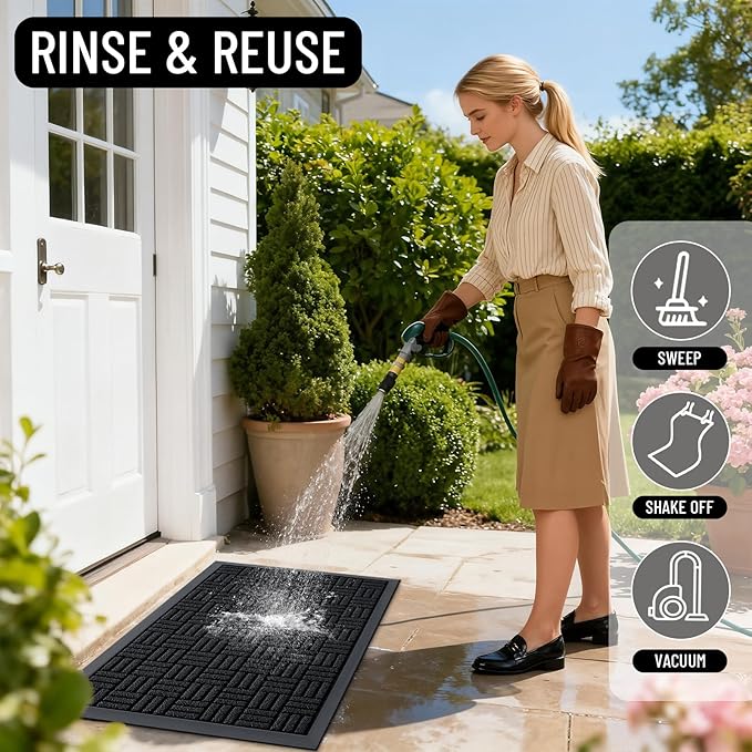 OLANLY Front Door Mat Outside Entrance 71x47, Absorbent, Heavy Duty Sturdy Natural Rubber Doormat Indoor Outdoor, Stain and Fade Resistant, Non-Slip Backing Low Profile Floor Mat for Entryway, Black